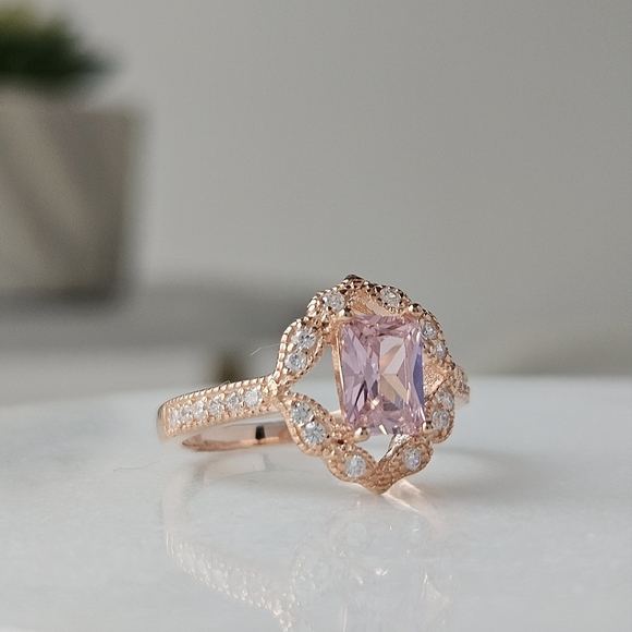 Pink Gemstone Rose Gold ring, 925 Sterling Silver, 18k Rose Gold finish - Picture 3 of 5